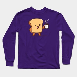 Cute Bread Drink Coffee Cartoon Vector Icon Illustration Long Sleeve T-Shirt